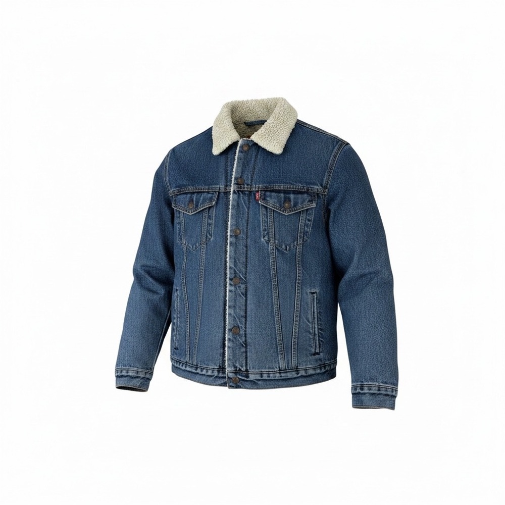 Levi Strauss Mens Sherpa Lined Denim Trucker Jacket Medium Wash XL 16365-0128